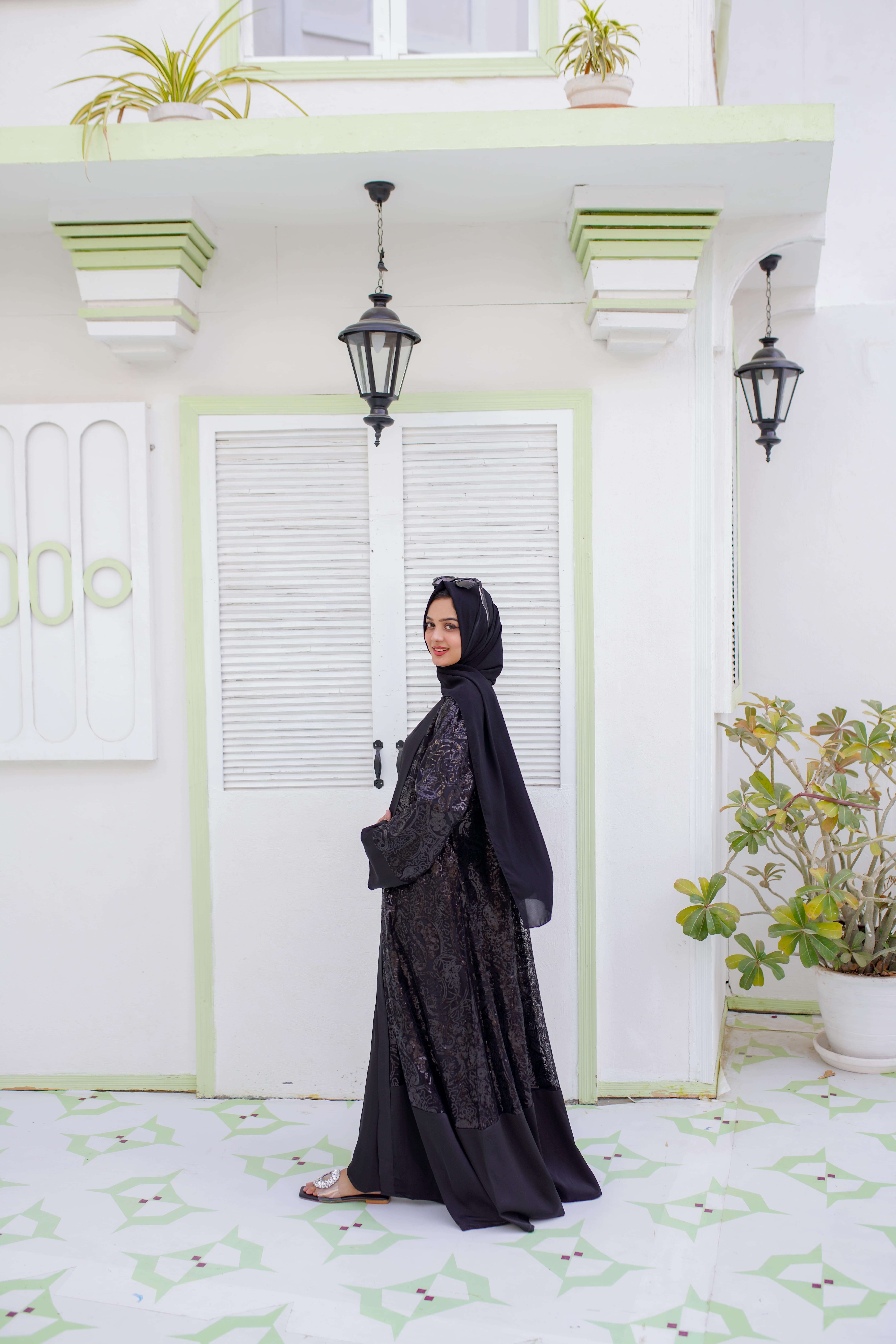 Black Sequin Open Abaya - Image 6